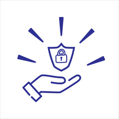 Hand holding protection shield. Connection vector symbol drawing icon internet.