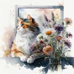 A lovely watercolor Cat Generative Ai