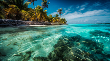 Fototapeta na wymiar Midjourney generated image of a Tropical Paradise Beach