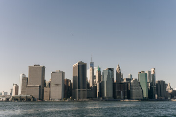 New York city Manhattan skyline seen from Brooklyn waterfront