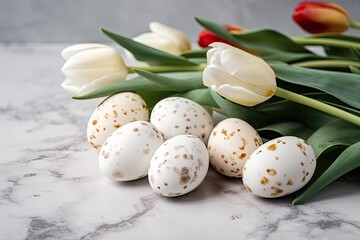 eggs arranged on a marble countertop. Generative AI