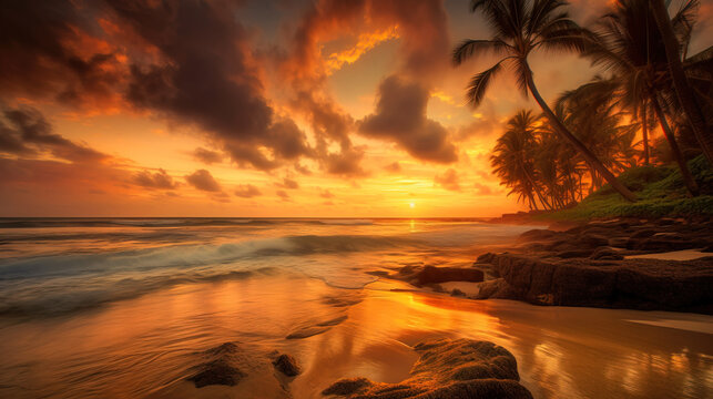 Midjourney generated image of a Tropical Paradise at Sunset