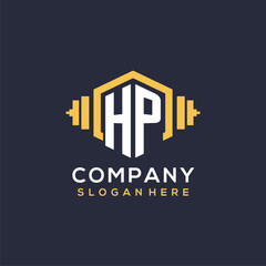 Initial HP logo design for fitness center with creative dumbbell geometric style