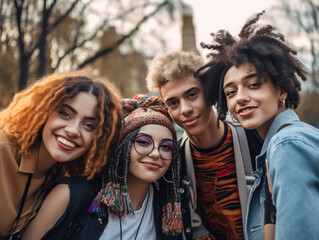 Fototapeta premium A Diverse Group of Teenagers Posing for a Picture Outside | Generative AI