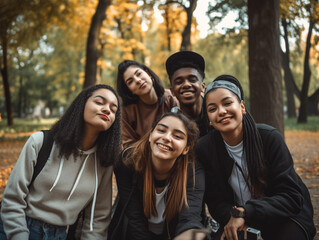 A Diverse Group of Teenagers Posing in a Park | Generative AI