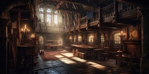 The Adventurers' Sanctuary, The Bustling Heart of a Medieval Fantasy Guild, Generated by AI