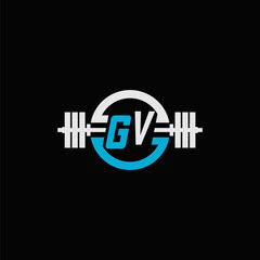 Initial letter GV logo for gym or fitness with dumbbell icon and circle line