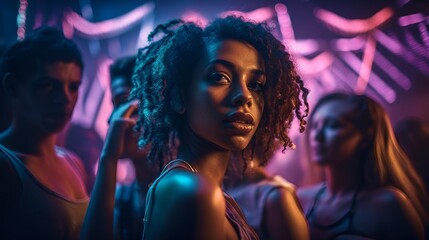 Naklejka premium Young woman at an EDM music festival, rave