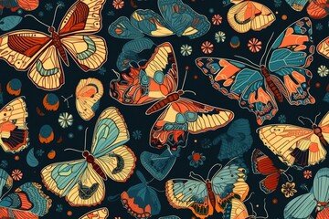 colorful butterflies against a dark background. Generative AI