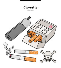 This illustration is Korean cigarettes, tobacco products, and electronic cigarettes. (Translation: Cigarettes)