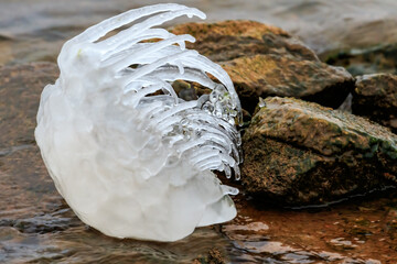 Lakeshore Ice formations at Lake Hefner in Oklahoma City, OK, USA