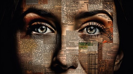 An image of a person's face made of different book pages, with different stories and genres forming the different facial features and expressions - Generative AI