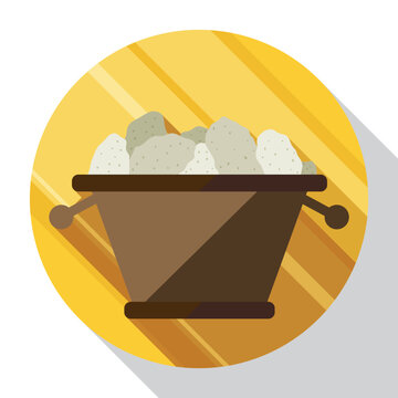 Basket plenty of loaves inside button in flat style and long shadow, Vector illustration