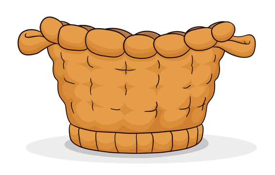 Front view of traditional basket with handles in cartoon style, Vector illustration