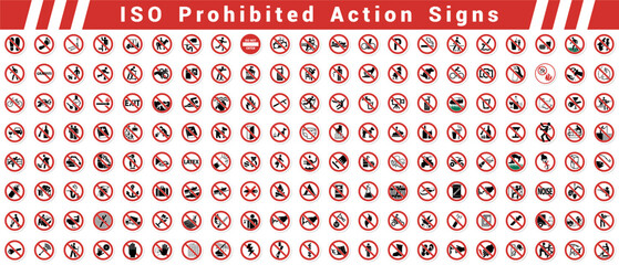 set of ISO PROHIBITED ACTIONS SIGNS pack collection - obrazy, fototapety, plakaty