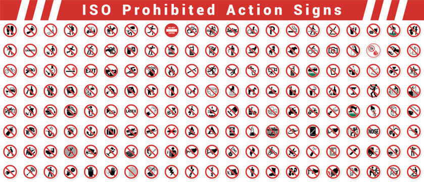 set of ISO PROHIBITED ACTIONS SIGNS pack collection