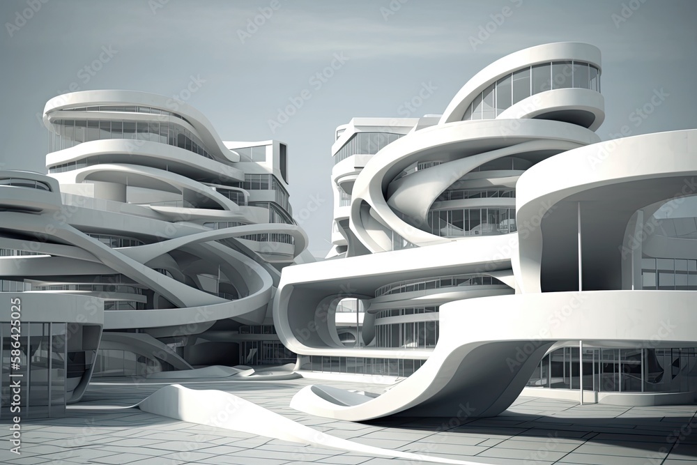 Poster modern high-rise building with a sleek design and numerous windows. generative ai