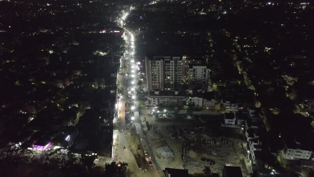 Metro Project constraction on Chennai City Night