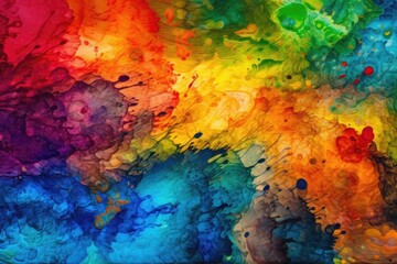 vibrant rainbow painting with a mix of colors. Generative AI