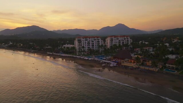 Holiday Accommodations At Delfos Club Santiago With Tropical Beach In Manzanillo, Colima, Mexico. Aerial Wide Shot