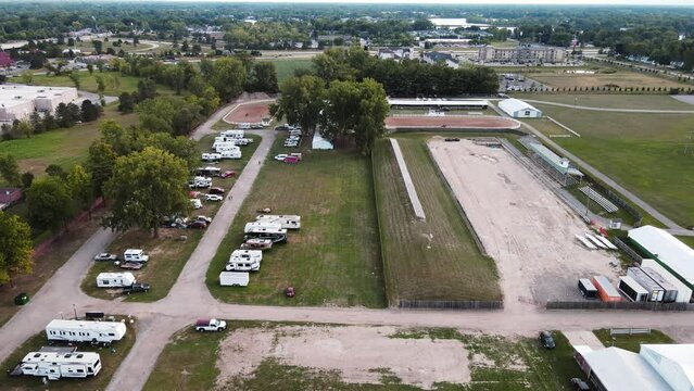 Wayne County Fairgrounds And RV Park In Daytime In Belleville, Michigan, USA. - aerial sideway