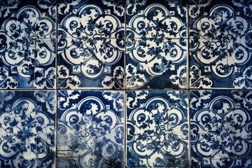 decorative blue and white tiled wall with intricate patterns. Generative AI