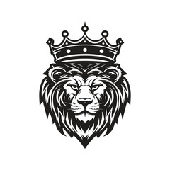 lion with a crown, vector concept digital art, hand drawn illustration