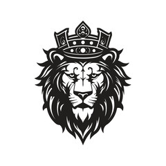 Obraz premium lion with a crown, vector concept digital art, hand drawn illustration
