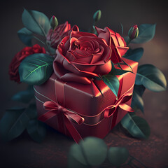romance rose gift box. Generative AI 