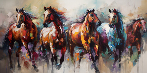 watercolor painting of wild horses and mustangs