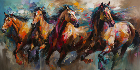 watercolor painting of wild horses and mustangs