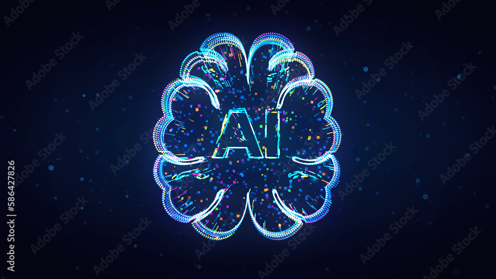 Poster futuristic blue shiny ai artificial intelligence text in brain symbol 3d lines effect with square do