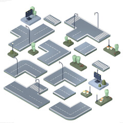Vector isometric city street parts. Roads 