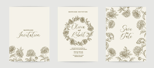 Wedding invitation. Peony illustration. hand-drawn frame.