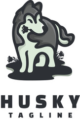 black and white illustration of a husky