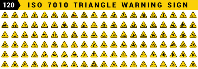 ISO 7010 TRIANGLE WARNING SIGNS SET SYMBOL SAFETY COLLECTION - obrazy, fototapety, plakaty