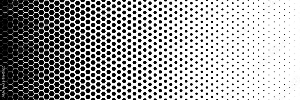 Poster horizontal black halftone of hexagon design for pattern and background.