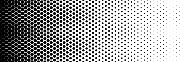 horizontal black halftone of hexagon design for pattern and background. - obrazy, fototapety, plakaty