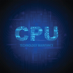 Electric circuit CPU blue background