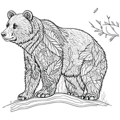 Plakat bear in the forest, coloring page line art