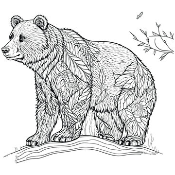 recommend clip art: bear in the forest, coloring page line art