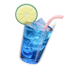 blue cocktail with lime and ice 3d illustration