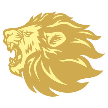 Lion Head Roar Gold Golden Logo Vector Mascot Design