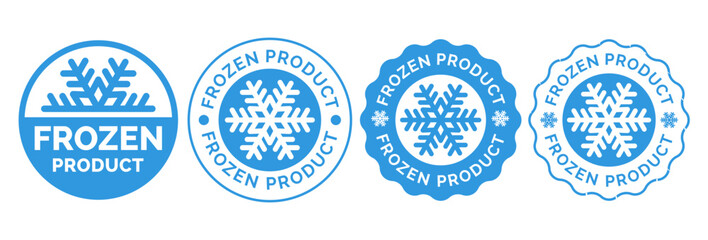 Frozen product vector food package label. Fresh frozen product, snowflake icon