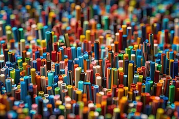 Obraz premium colorful assortment of crayons in close-up view. Generative AI