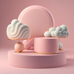 Light pink advertising podium for product demonstration. Mockup with round shapes. AI Generated