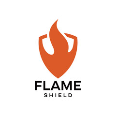 shield logo design with fire vector for safety brand