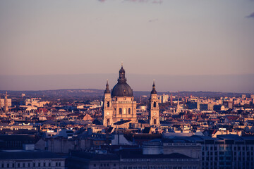 Budapest parliament in magic sunset, and the Danube river, Hungary