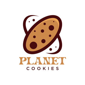 cookie logo with creative planet and galaxy design concept for food brand