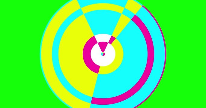 Wipe circle growing wipes 2 random versions CMY + white. Linear animation figure rotation. Seamless loop isolated. Motion design element. Business, art, fashion, etc...